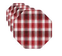 Drink Coasters Set of 4 Quick-Dry Leather Coaster Red plaid Coasters for Drinks Coffee Cup Mat Tabletop Protection Heat Resistant Coaster for Kitchen Bar Office Home Decor