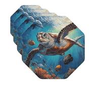 Drink Coasters Set of 4 Quick-Dry Leather Coaster Sea Turtle Dolphin Fish Coasters for Drinks Coffee Cup Mat Tabletop Protection Heat Resistant Coaster for Kitchen Bar Office Home Decor