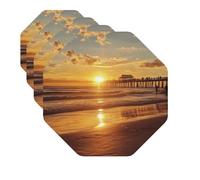Drink Coasters Set of 4 Quick-Dry Leather Coaster Sunset Beach Coasters for Drinks Coffee Cup Mat Tabletop Protection Heat Resistant Coaster for Kitchen Bar Office Home Decor