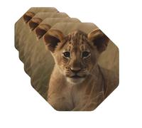 Drink Coasters Set of 4 Quick-Dry Leather Coaster The Waiting Lion Cub Coasters for Drinks Coffee Cup Mat Tabletop Protection Heat Resistant Coaster for Kitchen Bar Office Home Decor