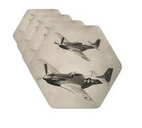 Drink Coasters Set of 4 Quick-Dry Leather Coaster World War 2 Aircraft Airplane Coasters for Drinks Coffee Cup Mat Tabletop Protection Heat Resistant Coaster for Kitchen Bar Office Home Decor