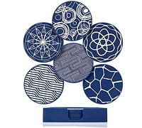 Drink Coasters Set of 6, Blue Round Silicone Rubber Cup Pad with Square Storage Box Non-slip Mug Mat Decorative Cup Coasters for Homes Bars Coffee & Most of Cups Beer Mug Wine Glass Bottle - 9.8cm