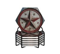 Drink Coasters Set of 6 Ceramic Coaster with Holder American Wastern Texas Star Coasters for Drinks Cups Mugs Mat Pads Absorbent Non-Slip Decorative Cup Coaster for Coffee Table Kitchen Bar Home Decor