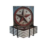 Drink Coasters Set of 6 Ceramic Coaster with Holder American Wastern Texas Star Coasters for Drinks Cups Mugs Mat Pads Absorbent Non-Slip Decorative Cup Coaster for Coffee Table Kitchen Bar Home Decor
