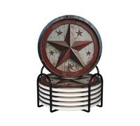 Drink Coasters Set of 6 Ceramic Coaster with Holder American Wastern Texas Star Coasters for Drinks Cups Mugs Mat Pads Absorbent Non-Slip Decorative Cup Coaster for Coffee Table Kitchen Bar Home Decor