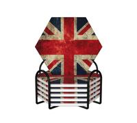 Drink Coasters Set of 6 Ceramic Coaster with Holder British Flag Coasters for Drinks Cups Mugs Mat Pads Absorbent Non-Slip Decorative Cup Coaster for Coffee Table Kitchen Bar Home Decor