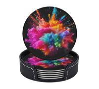 Drink Coasters Set of 6 Color Explosion Leather Coasters Spill Protection for Table Desk Cute Drink Coasters for Cup Heat Resistant Coffee Coasters for Kitchen Office