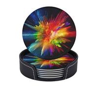 Drink Coasters Set of 6 Color Explosion Leather Coasters Spill Protection for Table Desk Cute Drink Coasters for Cup Heat Resistant Coffee Coasters for Kitchen Office