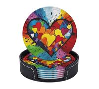 Drink Coasters Set of 6 Color Heart Leather Coasters Spill Protection for Table Desk Cute Drink Coasters for Cup Heat Resistant Coffee Coasters for Kitchen Office