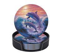 Drink Coasters Set of 6 Dolphins Art Leather Coasters Spill Protection for Table Desk Cute Drink Coasters for Cup Heat Resistant Coffee Coasters for Kitchen Office