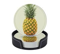 Drink Coasters Set of 6 Fresh Pineapple Leather Coasters Spill Protection for Table Desk Cute Drink Coasters for Cup Heat Resistant Coffee Coasters for Kitchen Office