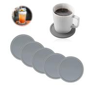 Drink Coasters Set of 6, Grey Round Silicone Rubber Mug Coaster, Non-Slip Washable Cup Mats Coaster for Coffee Beer Mats Home and Bar