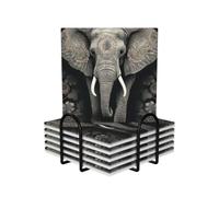 Drink Coasters Set of 6 Non-Slip Ceramic Coasters with Holder Elephant pattern Coasters for Drinks Tabletop Protection Cups Mugs Mat Pads for Coffee Table Bar Home Decor