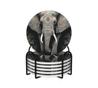 Drink Coasters Set of 6 Non-Slip Ceramic Coasters with Holder Elephant pattern Coasters for Drinks Tabletop Protection Cups Mugs Mat Pads for Coffee Table Bar Home Decor