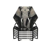 Drink Coasters Set of 6 Non-Slip Ceramic Coasters with Holder Elephant pattern Coasters for Drinks Tabletop Protection Cups Mugs Mat Pads for Coffee Table Bar Home Decor