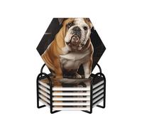 Drink Coasters Set of 6 Non-Slip Ceramic Coasters with Holder English-Bulldog Coasters for Drinks Tabletop Protection Cups Mugs Mat Pads for Coffee Table Bar Home Decor
