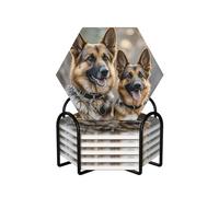 Drink Coasters Set of 6 Non-Slip Ceramic Coasters with Holder German Shepherd Dog Lovers Coasters for Drinks Tabletop Protection Cups Mugs Mat Pads for Coffee Table Bar Home Decor