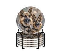 Drink Coasters Set of 6 Non-Slip Ceramic Coasters with Holder German Shepherd Dog Lovers Coasters for Drinks Tabletop Protection Cups Mugs Mat Pads for Coffee Table Bar Home Decor