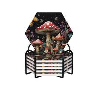 Drink Coasters Set of 6 Non-Slip Ceramic Coasters with Holder Mushrooms and butterflies Coasters for Drinks Tabletop Protection Cups Mugs Mat Pads for Coffee Table Bar Home Decor