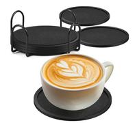 Drink Coasters Set of 6 - Silicone Coasters with Holder Absorbent Coaster with Soft Felt Insert Cup Pad Mug Mat for Glasses Espresso/Coffee/Tea/Milk/Beer/Wine Glass Cup Home café Bar & Bistro, 10cm