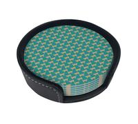 Drink Coasters Set of 6 with Storage Box Round Coasters Set PU Leather Cup Mats,Jersey Cow Farm Animals Cow Cattle Farm Jersey