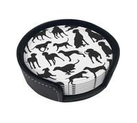 Drink Coasters Set of 6 with Storage Box Round Coasters Set PU Leather Cup Mats,Weimaraner Dog Sketch