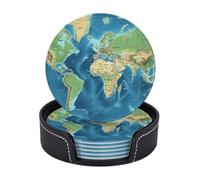 Drink Coasters Set of 6 World Map Leather Coasters Spill Protection for Table Desk Cute Drink Coasters for Cup Heat Resistant Coffee Coasters for Wooden Table Desk Kitchen Office