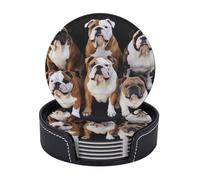 Drink Coasters with Holder 6 Pcs Round Coasters for Drinks English Bulldogs Coasters Heat-Resistant Mugs Mat Cup Pad Non-Slip Leather Coasters for Coffee Table Kitchen Dining Room Bar Decor