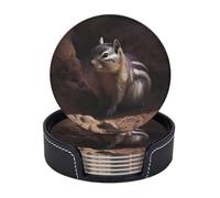Drink Coasters with Holder A Chipmunk Coasters 6 Pcs Round Coasters for Drinks Mugs Mat Cup Pad Leather Coasters for Coffee Table Kitchen Dining Room Bar Decor 3.9 Inch