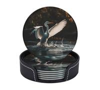 Drink Coasters with Holder an Egret in The Water Coasters 6 Pcs Round Coasters for Drinks Mugs Mat Cup Pad Leather Coasters for Coffee Table Kitchen Dining Room Bar Decor 3.9 Inch