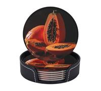 Drink Coasters with Holder Big Papaya Coasters 6 Pcs Round Coasters for Drinks Mugs Mat Cup Pad Leather Coasters for Coffee Table Kitchen Dining Room Bar Decor 3.9 Inch