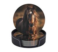 Drink Coasters with Holder Blurry Horse Coasters 6 Pcs Round Coasters for Drinks Mugs Mat Cup Pad Leather Coasters for Coffee Table Kitchen Dining Room Bar Decor 3.9 Inch