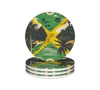 Drink Coasters with Holder Heat Resistant Ceramic Coaster Set of 4 Coffee Cup Mat Vintage Jamaican Flag Coasters for Drinks Round Tabletop Protection Cup Pad for Coffee Table Bar Home Decor