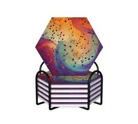 Drink Coasters with Holder Heat Resistant Ceramic Coaster Set of 6 Coffee Cup Mat Music vortex Coasters for Drinks Round Tabletop Protection Cup Pad for Coffee Table Bar Home Decor