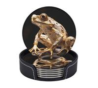 Drink Coasters with Holder Heavy Industry Frog Coasters 6 Pcs Round Coasters for Drinks Mugs Mat Cup Pad Leather Coasters for Coffee Table Kitchen Dining Room Bar Decor 3.9 Inch