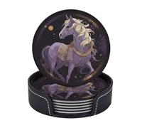 Drink Coasters with Holder Horse Clip Art Coasters 6 Pcs Round Coasters for Drinks Mugs Mat Cup Pad Leather Coasters for Coffee Table Kitchen Dining Room Bar Decor 3.9 Inch