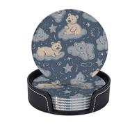 Drink Coasters with Holder Leather Coasters Set of 6 Teddy Bear Coaster for Drinks Tabletop Protection Cup Mat Pad for Home and Kitchen Coaster Set for Home Decor 4 Inch