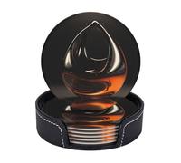 Drink Coasters with Holder Orange Abstract Ornament Coasters 6 Pcs Round Coasters for Drinks Mugs Mat Cup Pad Leather Coasters for Coffee Table Kitchen Dining Room Bar Decor 3.9 Inch