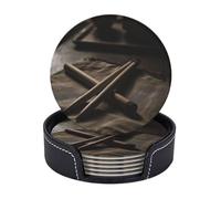 Drink Coasters with Holder Pair of Drum Sticks Coasters 6 Pcs Round Coasters for Drinks Mugs Mat Cup Pad Leather Coasters for Coffee Table Kitchen Dining Room Bar Decor 3.9 Inch