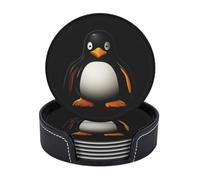 Drink Coasters with Holder Penguin Image Coasters 6 Pcs Round Coasters for Drinks Mugs Mat Cup Pad Leather Coasters for Coffee Table Kitchen Dining Room Bar Decor 3.9 Inch
