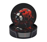 Drink Coasters with Holder Red Ladybug Coasters 6 Pcs Round Coasters for Drinks Mugs Mat Cup Pad Leather Coasters for Coffee Table Kitchen Dining Room Bar Decor 3.9 Inch