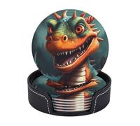 Drink Coasters with Holder Roaring Dragon Coasters 6 Pcs Round Coasters for Drinks Mugs Mat Cup Pad Leather Coasters for Coffee Table Kitchen Dining Room Bar Decor 3.9 Inch