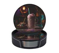 Drink Coasters with Holder There's Candy in The Milkshake Coasters 6 Pcs Round Coasters for Drinks Mugs Mat Cup Pad Leather Coasters for Coffee Table Kitchen Dining Room Bar Decor 3.9 Inch
