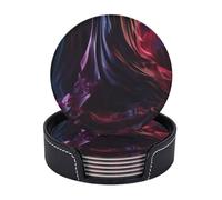 Drink Coasters with Holder Wavy Texture Coasters 6 Pcs Round Coasters for Drinks Mugs Mat Cup Pad Leather Coasters for Coffee Table Kitchen Dining Room Bar Decor 3.9 Inch