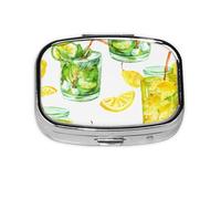 Drink Cocktail Lemon Ice,Meta Pill Box 2 Compartment Medicine Case,Portable Organizer,Rectangle Meta Portable Organizer Pill Box 1010 Compartment Medicine Case