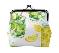 Drink Cocktail Lemon Ice, PU Leather Coin Purse, Small Wallets, Change Pouch with Kiss Lock Clasp Buckle, Change Purse