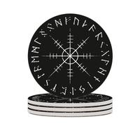 Drink Cup Coasters Mats 1-6 Sets Ancient Icelandic Viking Scandinavian Runes, Washable Saucer for Coffee Beer Wine, House Warming Decor, Wedding Gift, 4" (10cm)