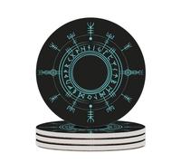 Drink Cup Coasters Mats 1-6 Sets Viking Runic Blue Compass, Washable Saucer for Coffee Beer Wine, House Warming Decor, Wedding Gift, 4" (10cm)
