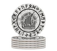 Drink Cup Coasters Mats 1-6 Sets Viking Scandinavian Ship Dragon Head Valhalla, Washable Saucer for Coffee Beer Wine, House Warming Decor, Wedding Gift, 4inches (10cm)
