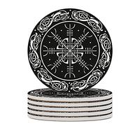 Drink Cup Coasters Mats 1-6 Sets Viking Shield Scandinavian Dragons, Washable Absorbent Non-Slip, for Coffee Beer Wine, House Warming Decor, Wedding Gift, 4 inch